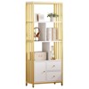 62" Gold 4-Tier Bookshelf with 3 Drawers & Door, White Gold Metal Bookcase Display Storage Cabinet for Living Room & Office - 2 of 4
