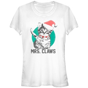 Juniors Womens Lost Gods Christmas Kitten Mrs. Claws T-Shirt - 1 of 3