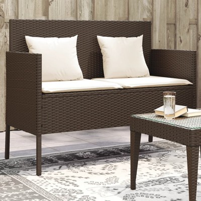 vidaXL Patio Bench with Cushions Brown Poly Rattan