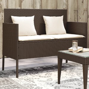 vidaXL Patio Bench with Cushions Brown Poly Rattan - 1 of 4