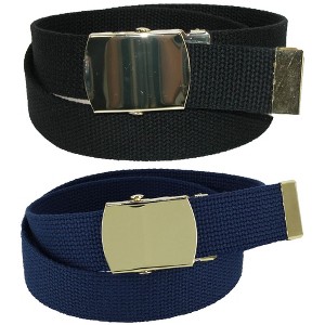 CTM Kid's Cotton Belt with Brass Military Buckle (Pack of 2 Colors) - 1 of 4