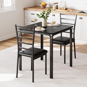 3-Piece Kitchen Dining Room Table Chair Set for Small Space, Indoor Modern Dinette Set for 2, Square Dinner Table Set for Dinette, Breakfast - 1 of 4
