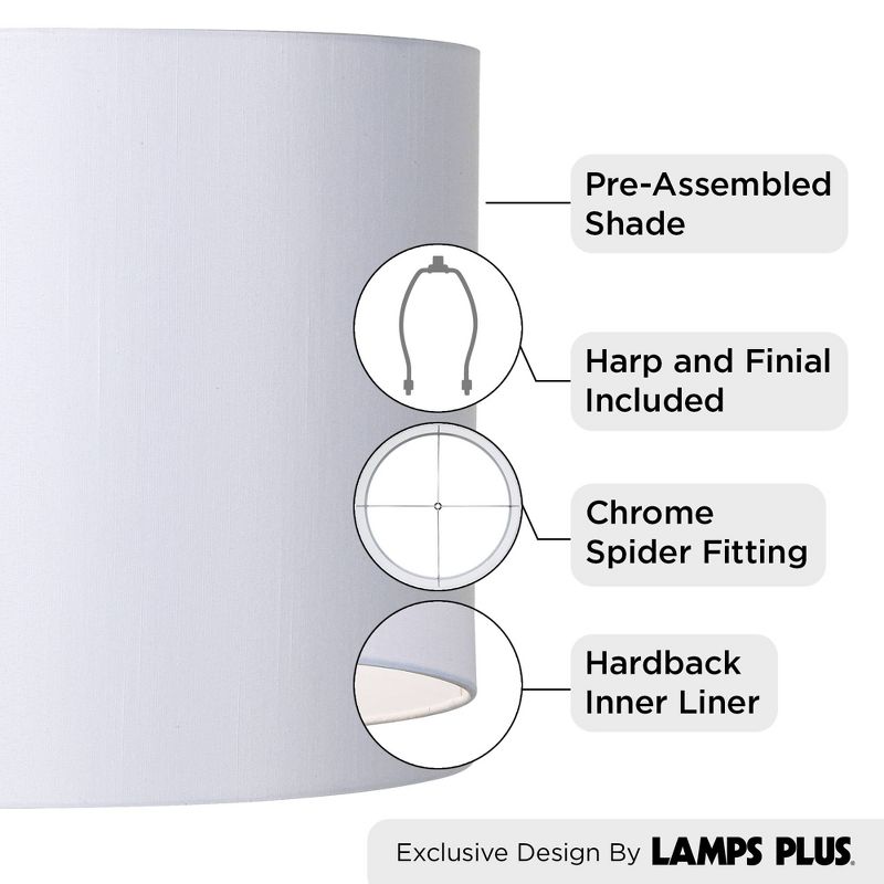 Springcrest White Hardback Medium Drum Lamp Shade 16" Top x 16" Bottom x 12" High (Spider) Replacement with Harp and Finial, 3 of 9