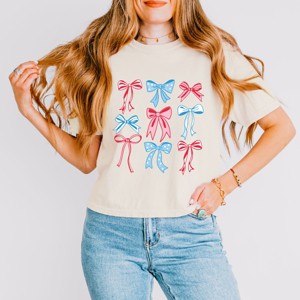Simply Sage Market Patriotic Bows Stacked Coquette Boxy Crop Top - 1 of 4
