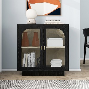 Glass Display Cabinet, Black Floor Cabinet With Glass Door, Kitchen Storage Cabinet With Adjustable Shelves,abstract,black,31.1in,2.59ft - 1 of 4