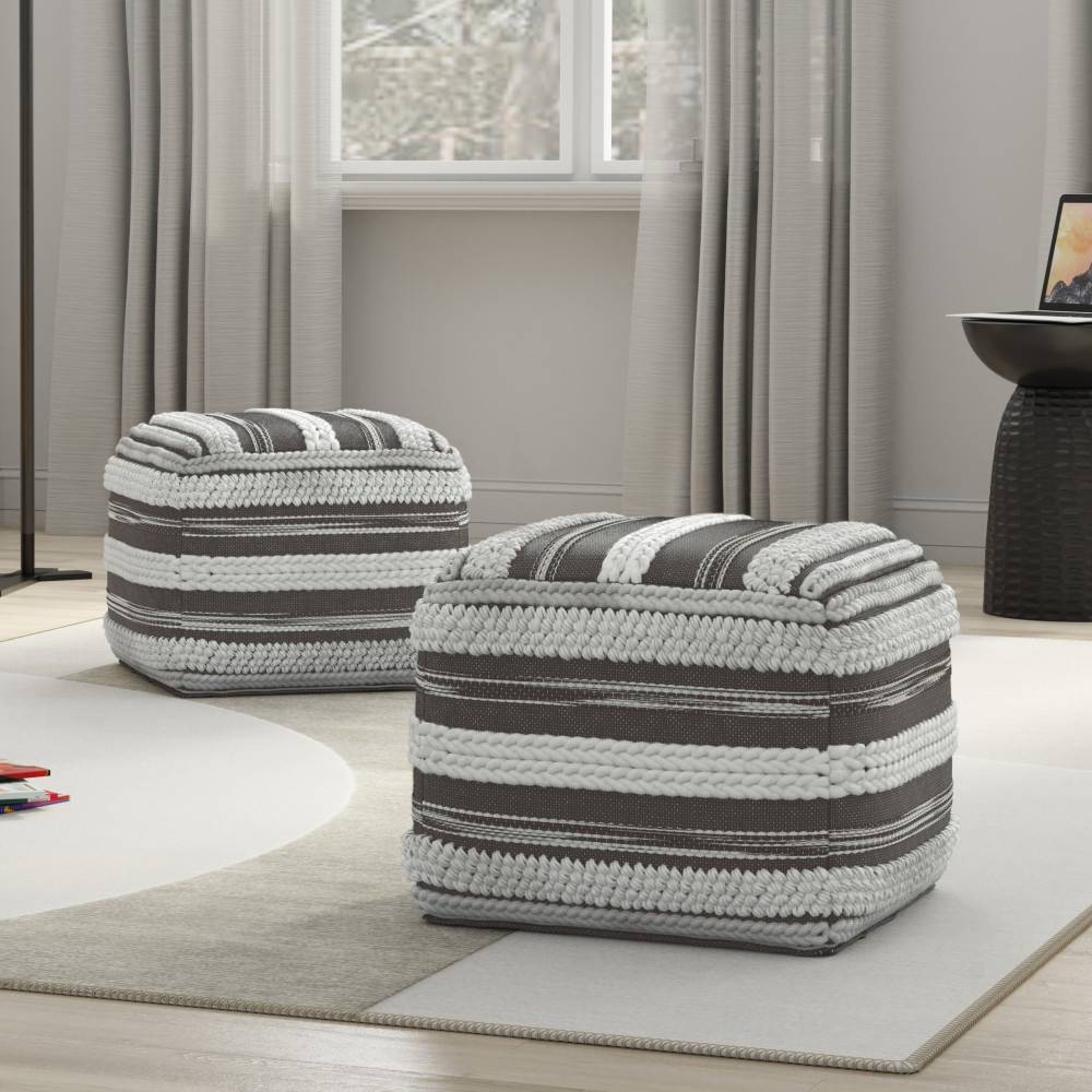 Photos - Pouffe / Bench Silva Square Pouf Natural/Taupe Gray - WyndenHall: Handloom Woven, Cotton, Indoor Use, 250lb Capacity