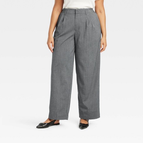 Women's High-rise Pleat Front Straight Trousers - A New Day™ Charcoal ...