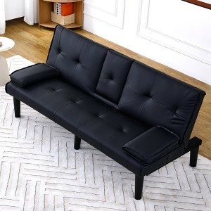 Vynxaria 67-Inch Green PVC Multi-Functional Sofa Bed with Cup Holder - Perfect for Any Space - 1 of 4