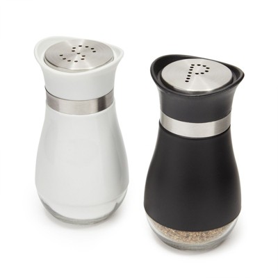 Juvale 2 Piece Set Black and White Salt and Pepper Shaker Set, Glass Bottom