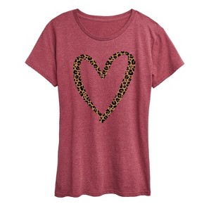 Women's - Instant Message - Leopard Print Heart Outline Short Sleeve Graphic T-Shirt - 1 of 4