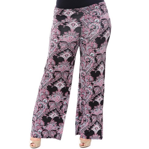 Women's Plus Size Paisley Printed Palazzo Pants Red 1x - White Mark : Target
