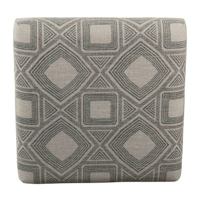 Charcoal Square Geometric Tufted Footstool with Metal X Base