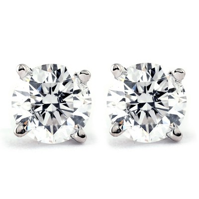 Pompeii3 1 Ct Certified  Diamond Studs Screw Back Women's Earrings in 14K White Gold