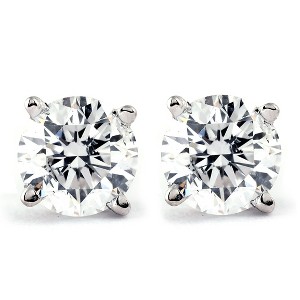 Pompeii3 1Ct TW Round 14K White or Yellow Gold Diamond Screwback Studs Earrings Certified - 1 of 4