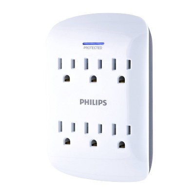 Philips 6-Outlet Surge Protector Wall Tap, White