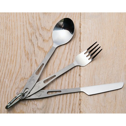 TOAKS Three-Piece Polished Head Titanium Cutlery Set with Matte Finish  Handles