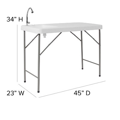 Gray Metal Folding Fish Cleaning Table with Sink, 45"