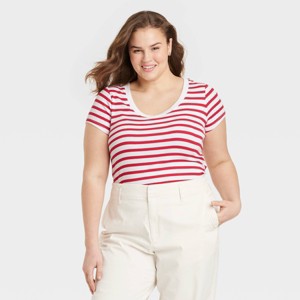 Women's Slim Fit Short Sleeve Ribbed Scoop Neck T-Shirt - A New Day™ - 1 of 3