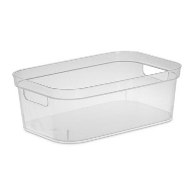 Sterilite 4.25 x 8 x 12.25 Inch Small Modern Storage Bin w/ Comfortable Carry Through Handles & Banded Rim for Household Organization, Clear (16 Pack)