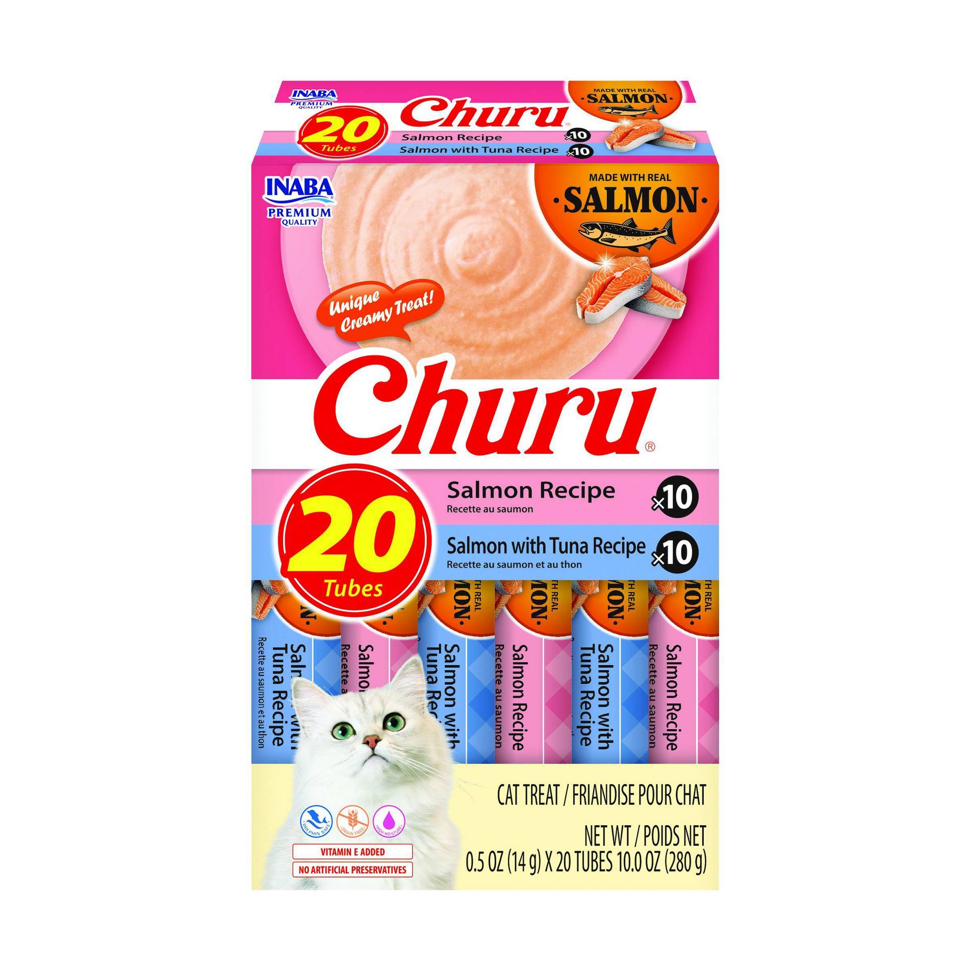 Inaba Churu Salmon Flavor Variety Pack Lickable Cat Treats - 10oz/20ct