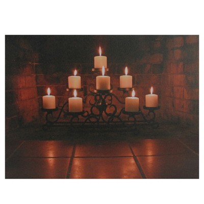 Northlight LED Lighted Flickering Candles in a Fireplace Canvas Wall Art 12" x 15.75"