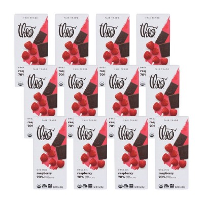 Theo Chocolate Organic Raspberry 70% Dark Chocolate Bar - Case of 12/3 oz