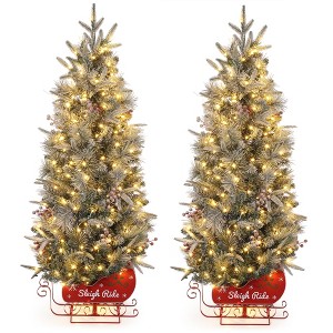 ODK 4.5ft Pre-Lit Christmas Tree - Realistic Spruce Tips, LED Lights with Multiple Modes, Sleigh Base, Ideal for Indoor Home & Office Decor - 1 of 4