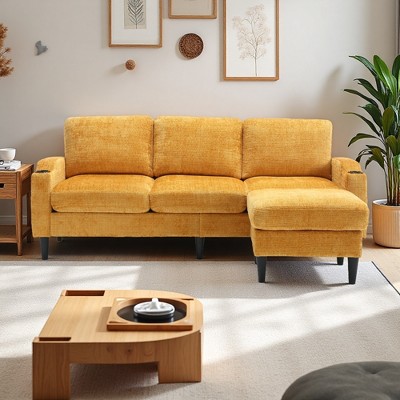 77" Chenille L-Shaped 3-Seater Sectional Sofa with Storage Ottoman