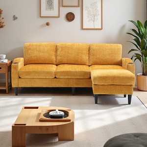 77" Chenille L-Shaped 3-Seater Sectional Sofa with Storage Ottoman - 1 of 4