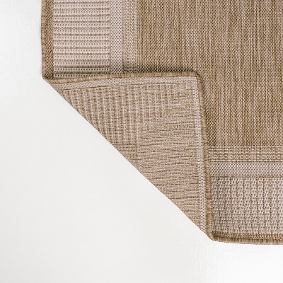 Beige and Cream Coastal Stripe Indoor/Outdoor Runner Rug 2 x 8