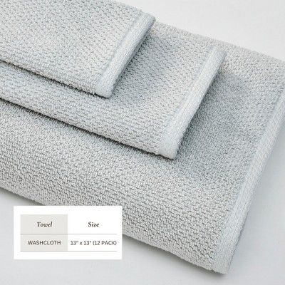 Light Grey Cotton Textured Washcloth Set (Pack of 12)