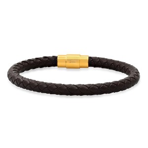 Steeltime Men's brown braided leather bracelet with 18k gold plated stainless steel magnetic clasp - 1 of 4
