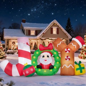 Joyfy 8 FT Long Christmas Inflatable Outdoor Decoration, JOY with Santa Inflatable with Built-in LEDs for Xmas Party Indoor Outdoor Yard Garden Decor - 1 of 4
