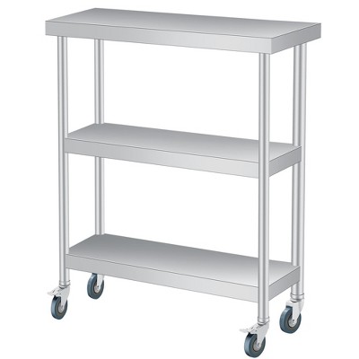 Stainless Steel Work Table, 3-Shelf Commercial Food Prep Table,Rust-Resistant Metal Utility Table for Kitchen, Restaurant