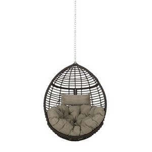 Morris Indoor/Outdoor Wicker Hanging Chair with 8' Chain - Christopher Knight Home: Cushioned, Weather-Resistant - 1 of 4
