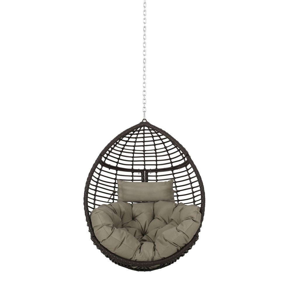 Morris Indoor/Outdoor Wicker Hanging Chair with 8' Chain - Christopher Knight Home: Cushioned, Weather-Resistant