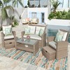 ELJGET 4-Piece Patio Furniture Set, All Weather PE Wicker Sectional Sofa with Ottoman and Cushions - 3 of 4