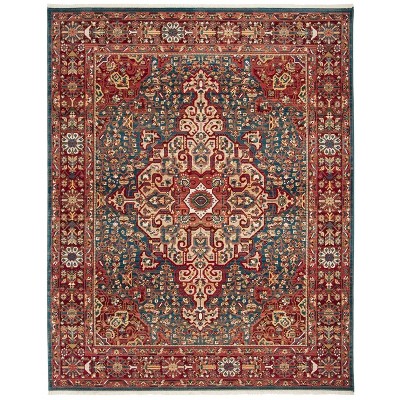 Kashan Blue and Red 9' x 12' Floral Synthetic Area Rug
