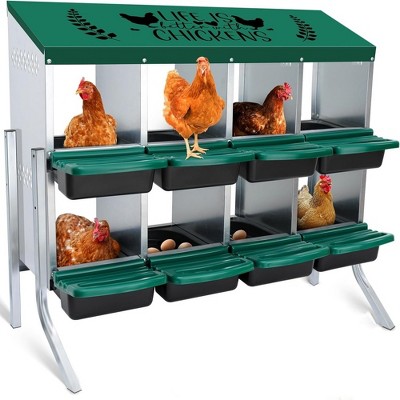 Green Galvanized Steel 8-Compartment Chicken Nesting Box