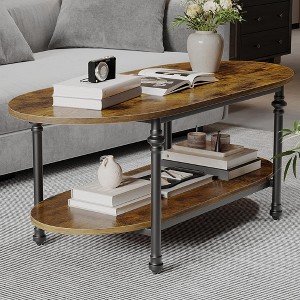GustoWave 47.24" Small Oval Coffee Tables, Mid Century Modern Coffee Table for Living Room Bedroom Office Small Space - 1 of 4