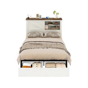 AMERLIFE 47.2" H Bed Frame with Bookcase Headboard, Charging Station, 2 Drawers - 1 of 4