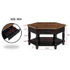UPHA 36 Inch 2 Tier Retro Hexagon Living Room Solid Wood Coffee Table with Shelf & Drawer - 2 of 4