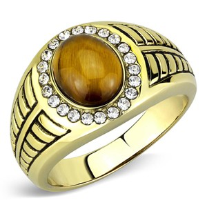 Slickblue Gold Ion Plated Stainless Steel Ring, Tiger Eye Stone, Men’s Oval Style, Topaz Color, Sizes 8–13 - 1 of 4