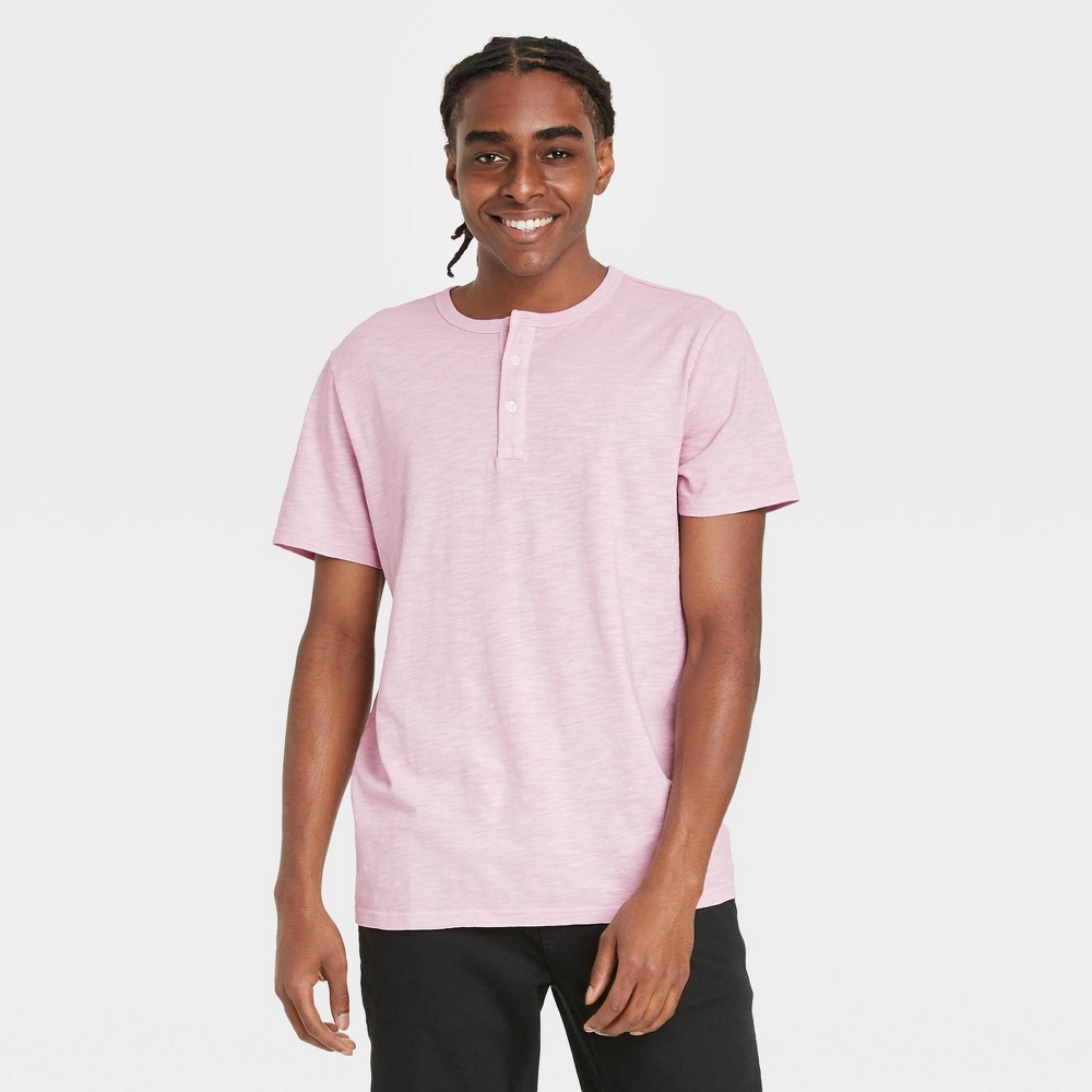 Men's Relaxed Fit Short Sleeve Henley T-Shirt - Goodfellow & Co Pink S