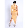 Slickblue Women Asymmetric Sleeve Foil Cut-Out Midi Dress, Taupe, Modern Elegant Dress for Special Occasions, Size S-L - 4 of 4