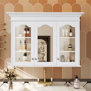 MOEPISY Bathroom Storage Cabinet with Mirror Door and Shelves, Wall Mounted Bathroom Cabinet with Glass Doors - 1 of 4