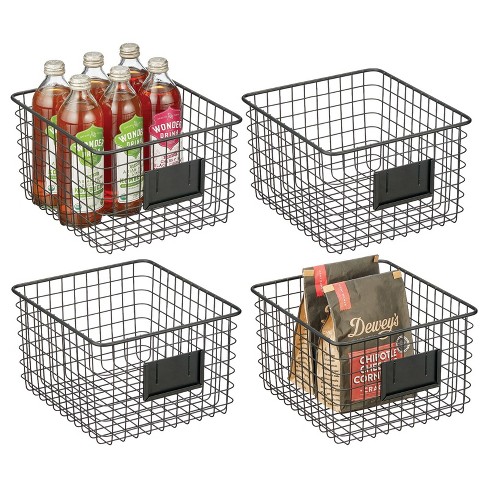 Mdesign Small Steel Kitchen Organizer Basket - Label Slot, 4 Pack