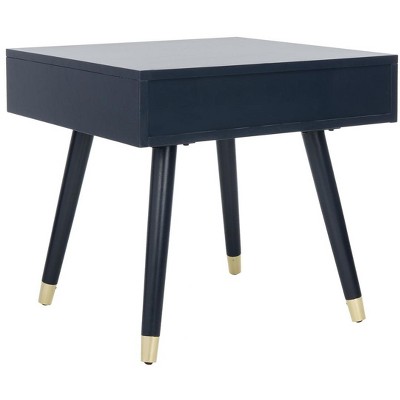 Transitional Blue Square Wood & Metal End Table with Drawer