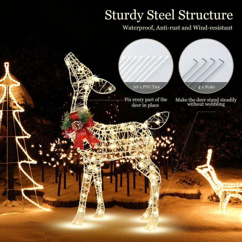Costway Lighted Christmas Reindeer w/ 50 LED Lights Outdoor Yard Christmas Decorations, 3 of 9
