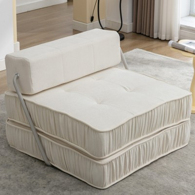 LOVMOR Folding Sofa Bed, Convertible Sleeper Chair Bed with Back Support, Single Portable Foldable Mattress Floor Couch for Living Room Bedroom, White